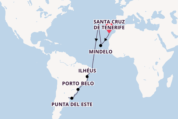 Südamerika ab Santa Cruz de Tenerife, Spanien auf der MS Hamburg