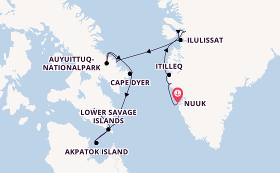 Arktis ab Nuuk, Grönland auf der Silver Wind