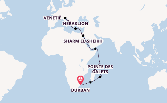 Middellandse Zee vanaf Durban, Zuid-Afrika met de MSC Armonia