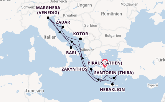 Östliches Mittelmeer ab Piräus (Athen), Griechenland auf der Costa Deliziosa