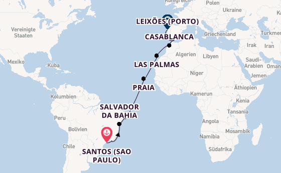 Transatlantik ab Santos (Sao Paulo), Brasilien auf der Costa Diadema