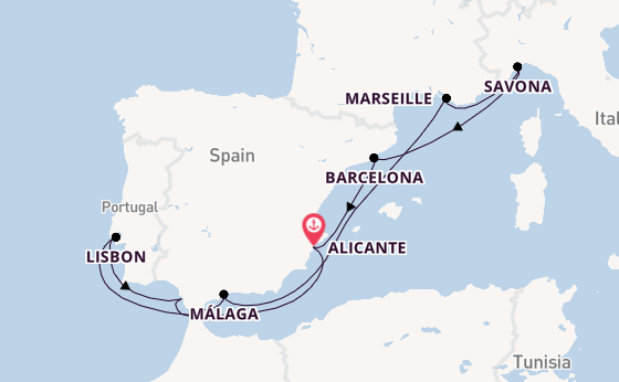 Western Mediterranean from Alicante, Spain with the Costa Diadema