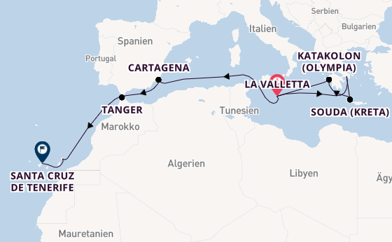 Mittelmeer ab La Valletta, Malta auf der Azura