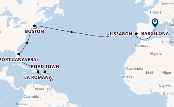 trans-Atlantisch vanaf La Romana, Dominicaanse Republiek met de Costa Fascinosa