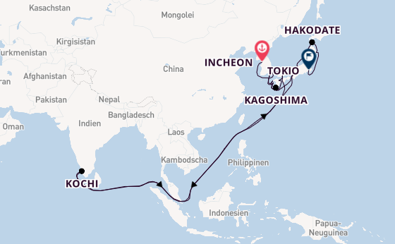 Japan ab Incheon, Südkorea auf der Silver Whisper