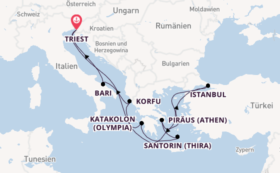 Mittelmeer ab Triest, Italien auf der MSC Fantasia