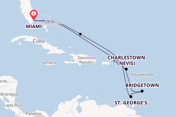 Caribbean from Miami, Florida, USA with the Queen Elizabeth