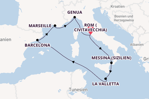 Westliches Mittelmeer ab Civitavecchia (Rom), Italien auf der MSC World Asia