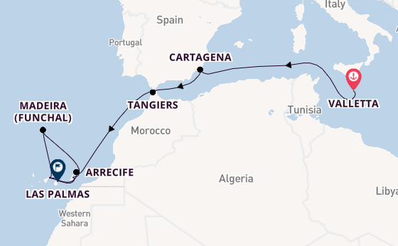 Canary Islands from Valletta, Malta with the Azura