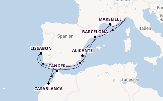 Westliches Mittelmeer ab Savona, Italien auf der Costa Serena