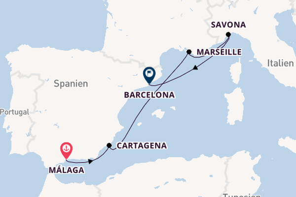 Westliches Mittelmeer ab Málaga, Spanien auf der Costa Diadema