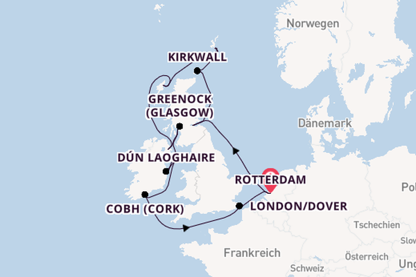 Britische Inseln ab Rotterdam, Niederlande auf der Nieuw Statendam