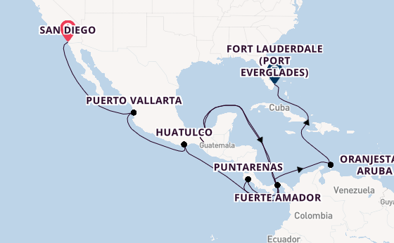 Central America from San Diego, California, USA with the Island Princess