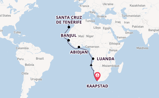 Afrika vanaf Kaapstad, Zuid-Afrika met de Seven Seas Mariner