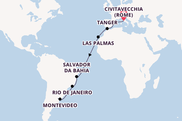 trans-Atlantisch vanaf Civitavecchia (Rome), Italië met de MSC Fantasia
