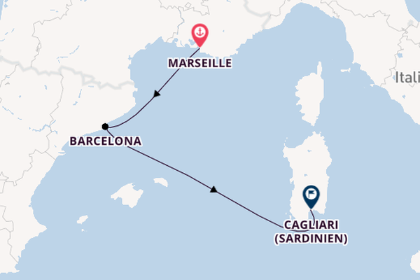 Westliches Mittelmeer ab Marseille, Frankreich auf der Costa Smeralda