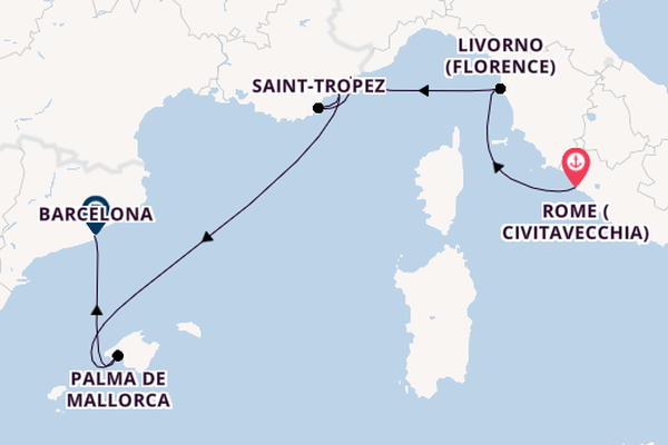 Western Mediterranean from Rome (Civitavecchia), Italy with the Seven Seas Prestige