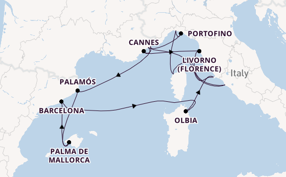 Westelijke Middellandse Zee vanaf Civitavecchia (Rome), Italië met de EXPLORA II