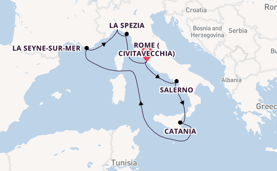 Western Mediterranean from Rome (Civitavecchia), Italy with the Costa Fascinosa