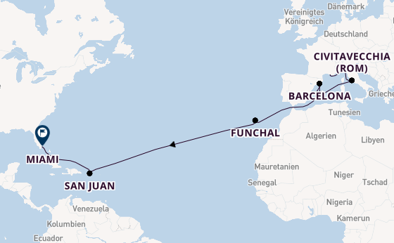 Transatlantik ab Marseille, Frankreich auf der MSC Grandiosa