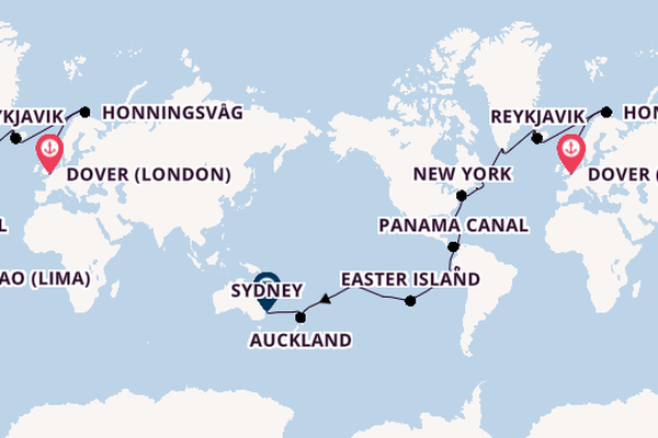 Round-the-World Trip from Dover (London), England, United Kingdom with the Crown Princess