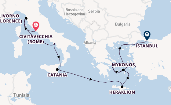 Middellandse Zee vanaf Civitavecchia (Rome), Italië met de Norwegian Viva