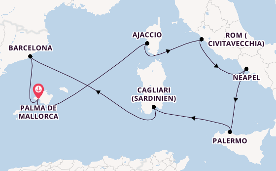 Westliches Mittelmeer ab Palma de Mallorca, Spanien auf der Mein Schiff Flow