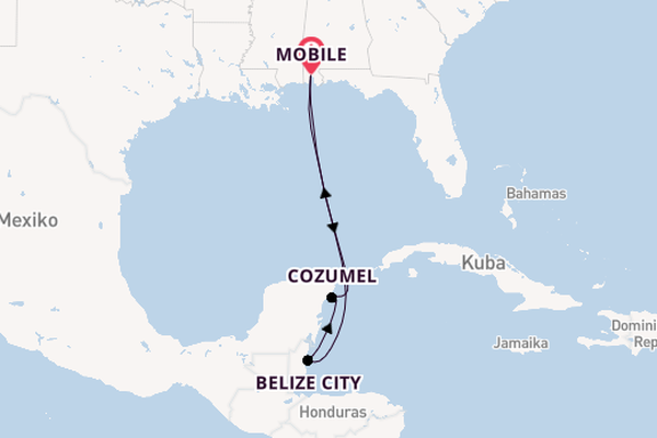 Westliche Karibik ab Mobile, Alabama, USA auf der Carnival Valor