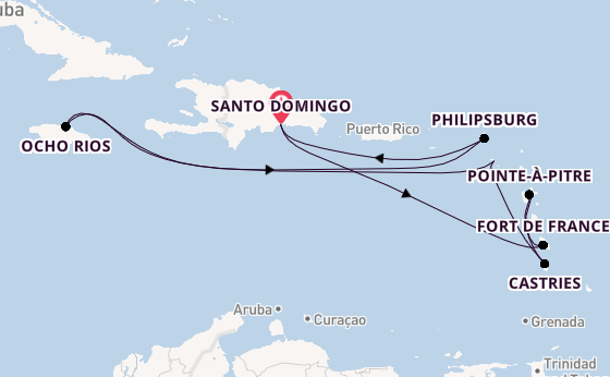 Caribbean vanaf Santo Domingo, Dominicaanse Republiek met de Costa Favolosa