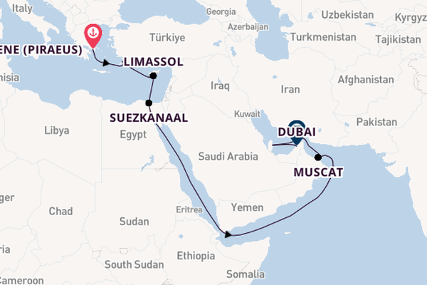 Oostelijke Middellandse Zee vanaf Athene (Piraeus), Griekenland met de MSC World Europa