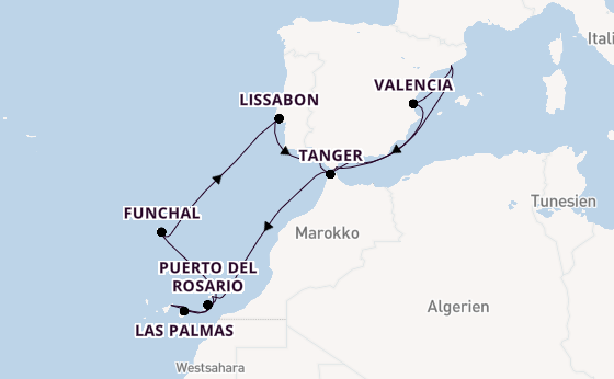 Kanarische Inseln ab Santa Cruz de Tenerife, Spanien auf der Azura