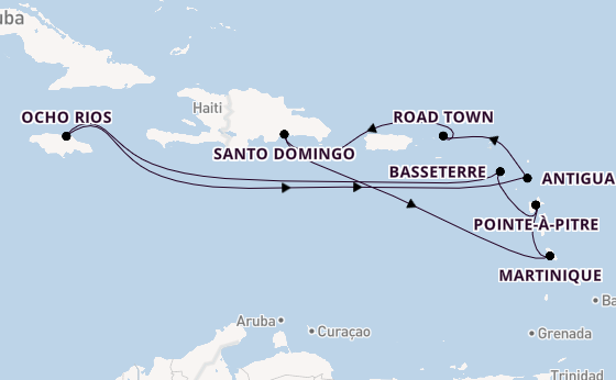 Caribbean from Fort de France, Martinique with the Costa Favolosa