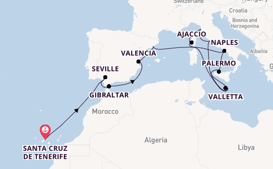 Western Mediterranean from Santa Cruz de Tenerife, Spain with the Azura