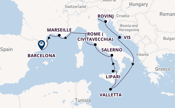 Western Mediterranean from Fusina (Venice) with the Seabourn Ovation 