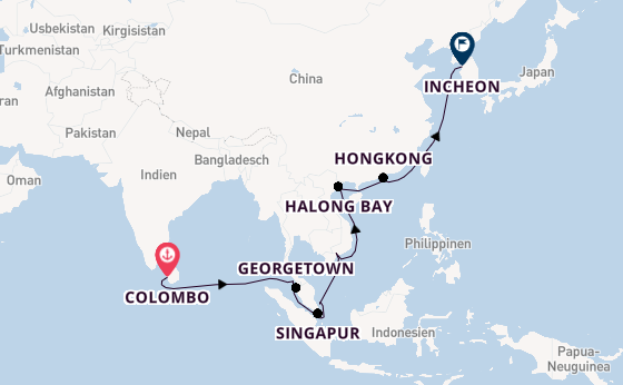 Südostasien ab Colombo, Sri Lanka auf der Artania