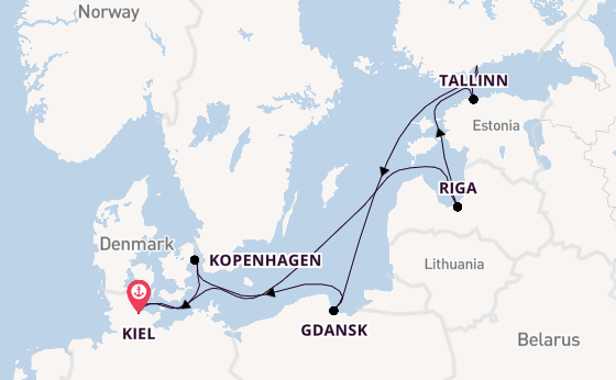 Oostzee vanaf Kiel, Duitsland met de Mein Schiff Relax