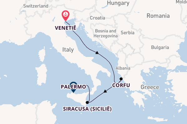 Westelijke Middellandse Zee vanaf Venetië, Italië met de MSC Lirica