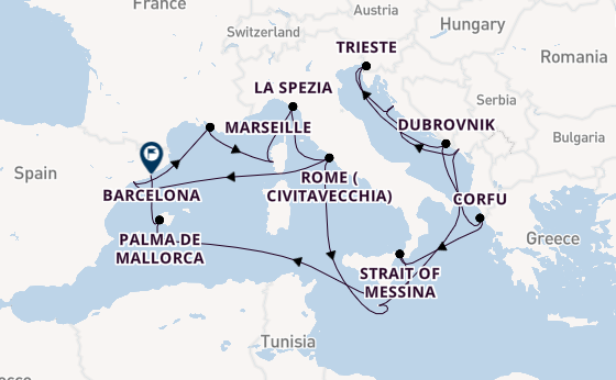 Mediterranean Sea from Rome (Civitavecchia), Italy with the Queen Elizabeth