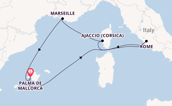 Westelijke Middellandse Zee vanaf Palma de Mallorca met de Mein Schiff Flow