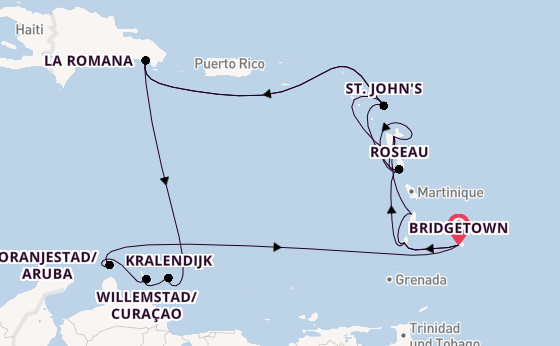Südliche Karibik ab Bridgetown, Barbados auf AIDAperla