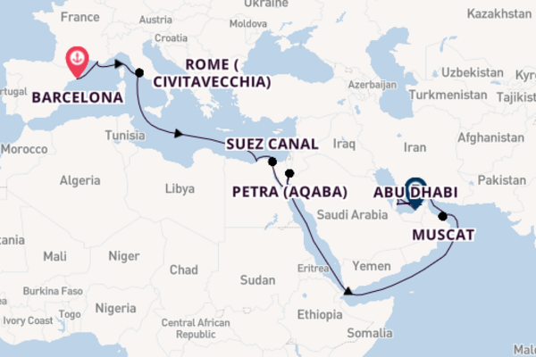 Middle East from Barcelona, Spain with the MSC Euribia