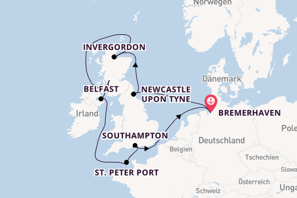 Vereinigtes Königreich ab Bremerhaven, Deutschland auf der Mein Schiff 3