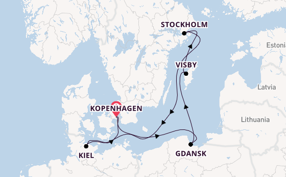 Oostzee vanaf Kopenhagen, Denemarken met de Costa Diadema
