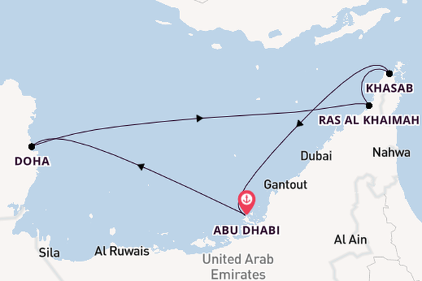 Perzische Golf vanaf Abu Dhabi, Verenigde Arabische Emiraten met de Celestyal Discovery