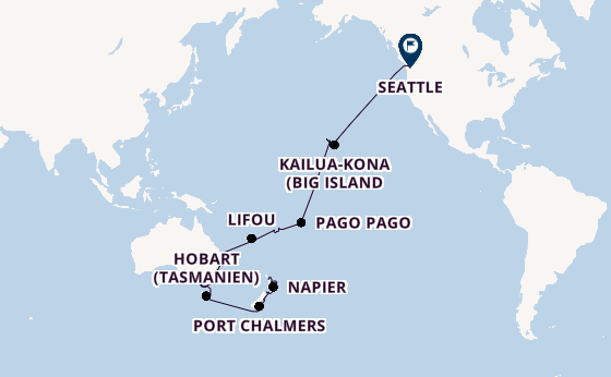 Transpazifik ab Auckland, Neuseeland auf der Noordam