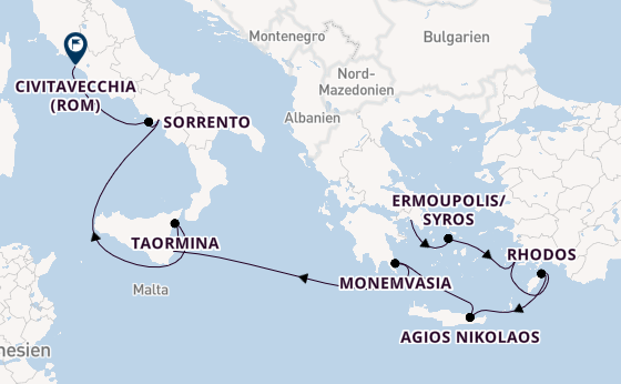 Mittelmeer ab Piräus (Athen), Griechenland auf der Azamara Onward