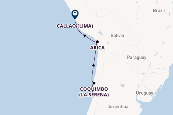 South America from Valparaíso (Santiago), Chile with the Seven Seas Mariner
