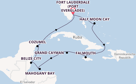 Karibik ab Fort Lauderdale (Port Everglades), USA auf der Rotterdam