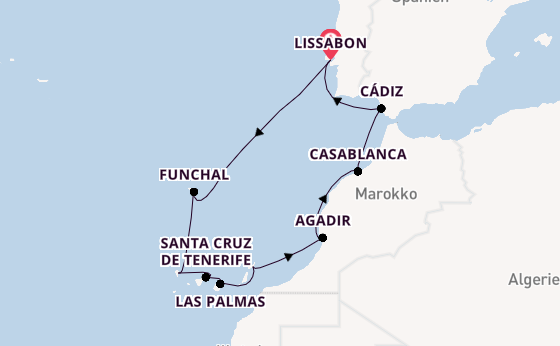 Kanarische Inseln ab Lissabon, Portugal auf der Seven Seas Prestige