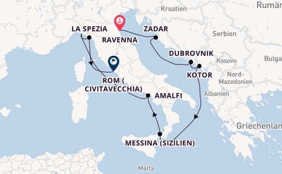 Mittelmeer ab Ravenna, Italien auf der Celebrity Constellation